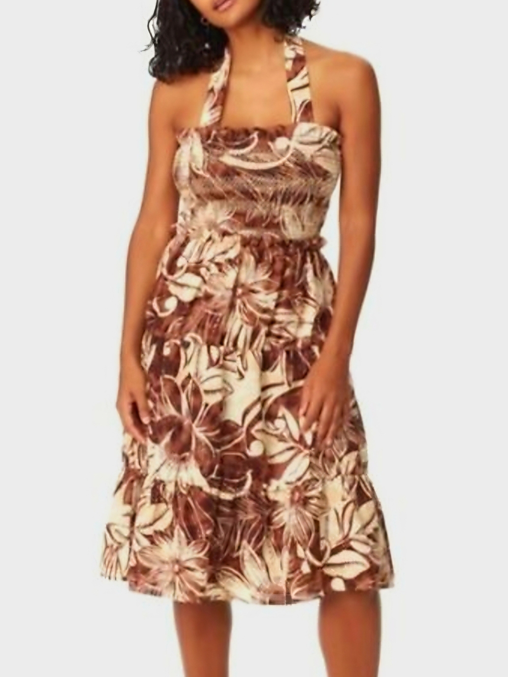 Sam Edelman Brown & Cream Floral Halter Sundress